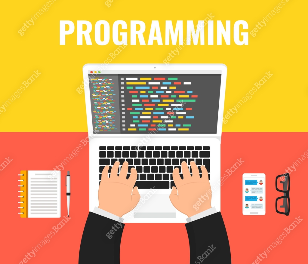 Programming, web development concept. Code on the screen laptop. Vector ...