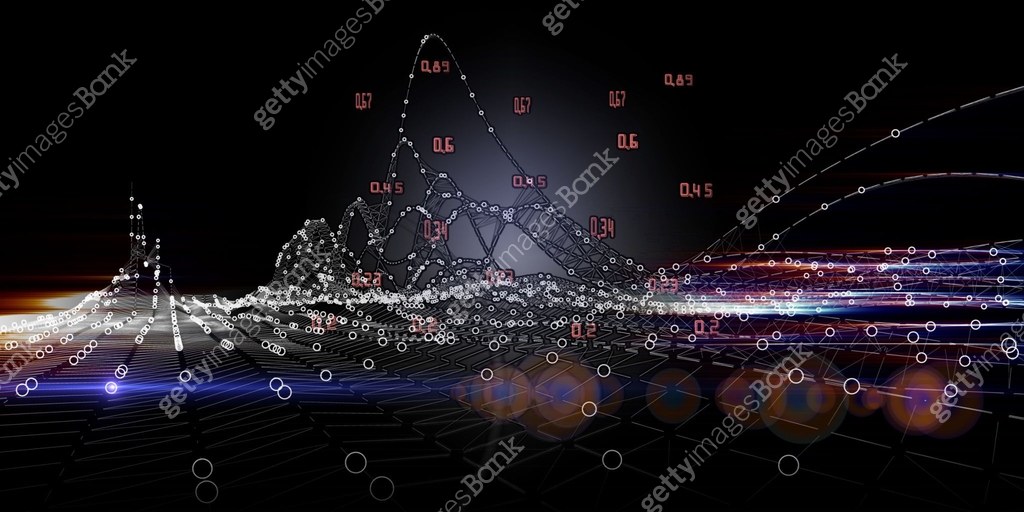 Abstract technology background with wireframe graph from dotted and ...