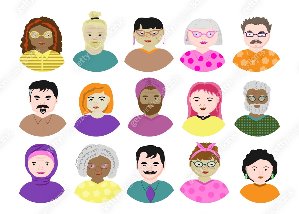 A set of avatars for nice people. A diverse group of young men and ...