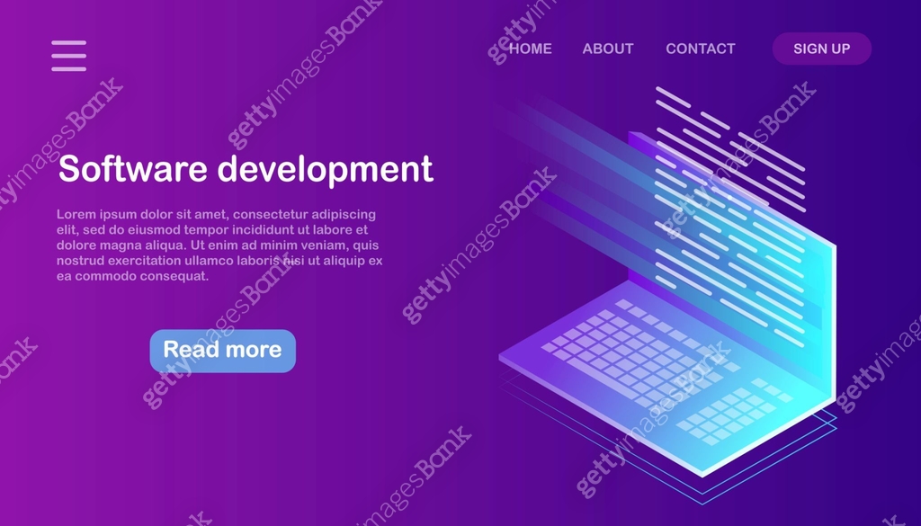 Software development, programming language, coding. Isometric computer ...