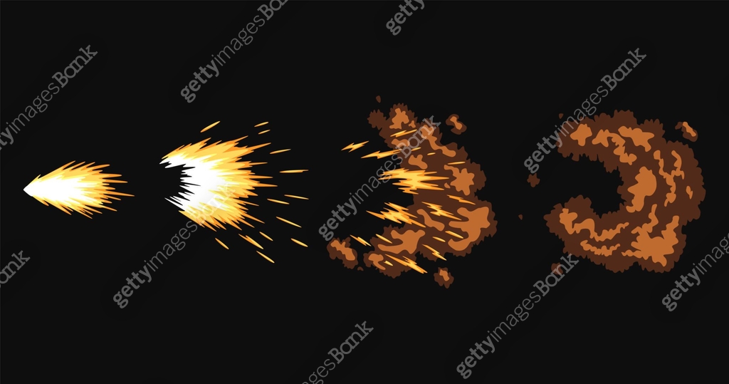 Gun Explosion Drawing Gun flashes or gunshot animation. Collection of fire explosion effect ...