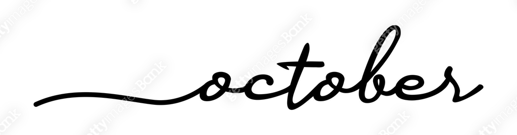 October Handwriting Black Lettering Calligraphy Isolated on White ...