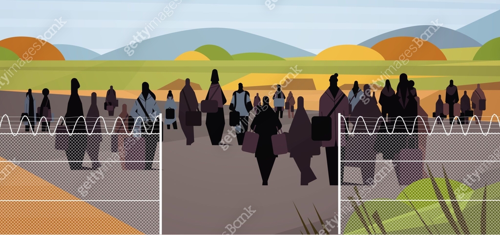 Fleeimg Ukrainian refugees with things rush to border fleeing russian ...