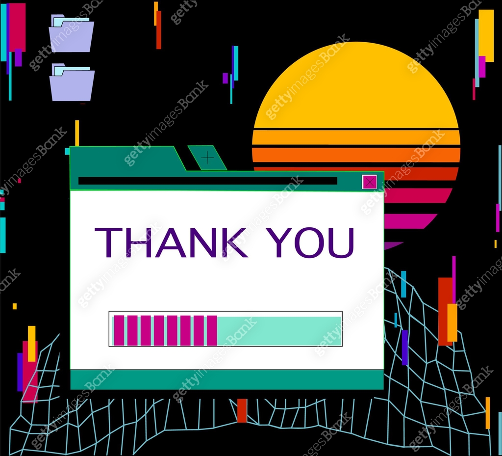 Retro vaporwave desktop with message boxes thank you and user interface ...