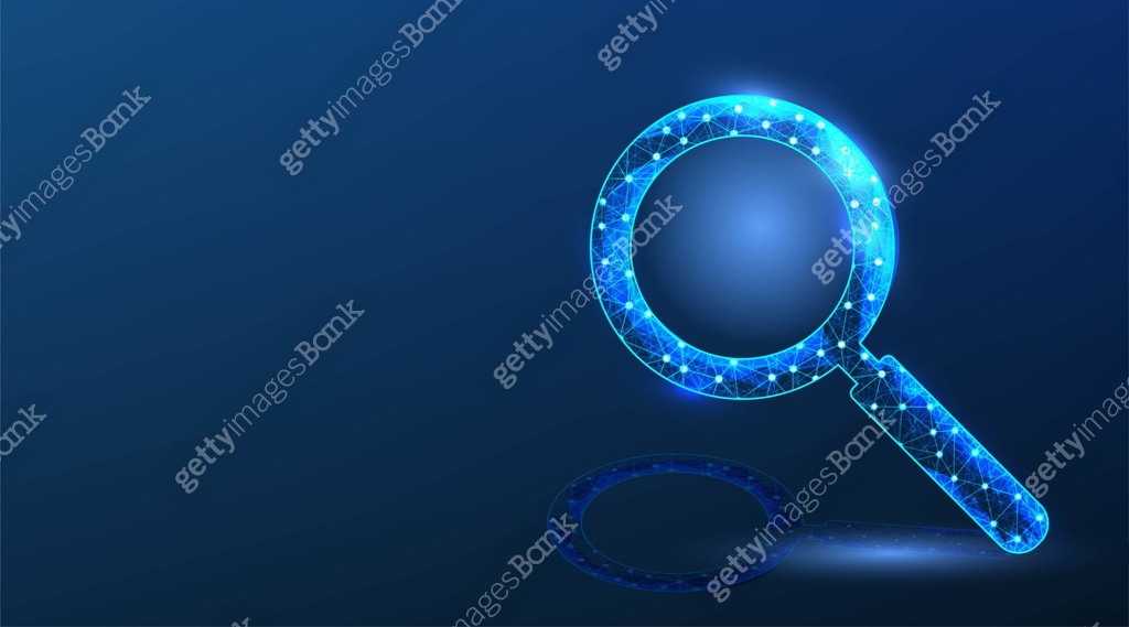 Magnifier tool. Search tool. Abstract Low Poly wireframe mesh design ...