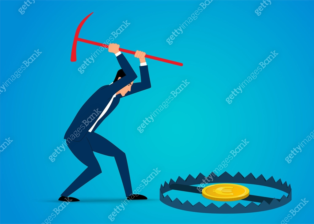 Work, effort, salary, reward, danger and risk of getting trapped... 이미지 ...