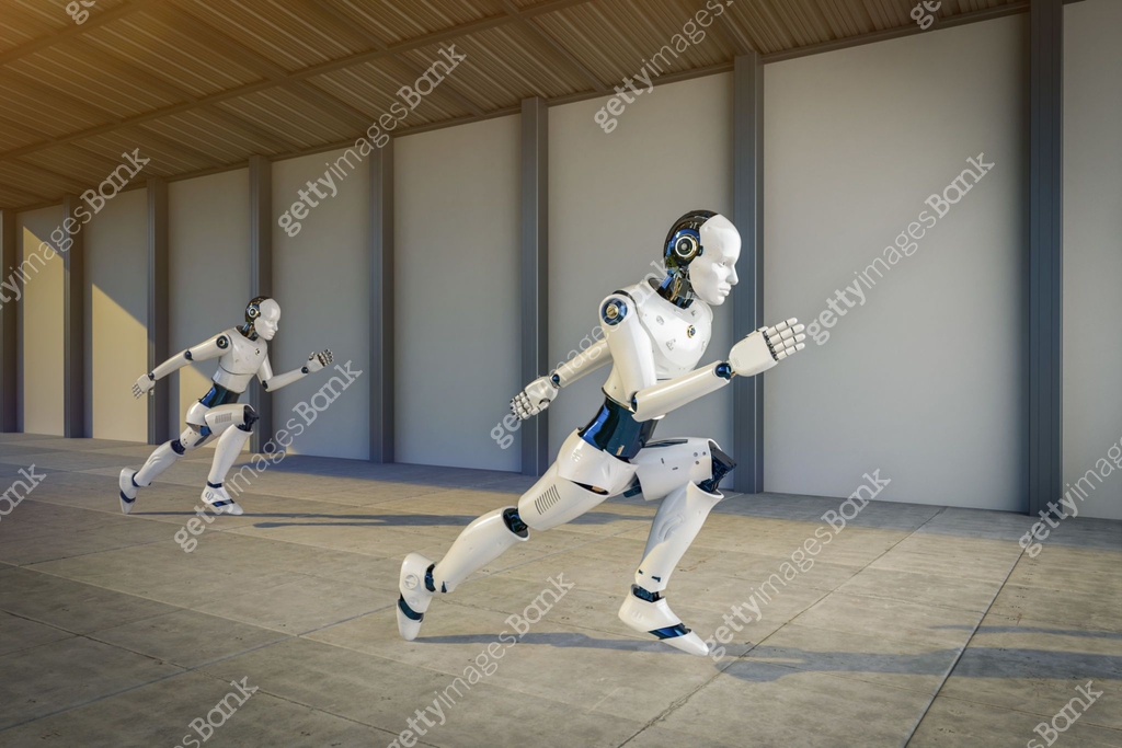 Cyborg Running Fast speed technology concept with cyborg running in competition 이미지 ...