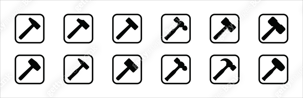 Hammer Rts Icon Hammer icon set. Hammers vector icons set. Simple flat design. Symbol ...