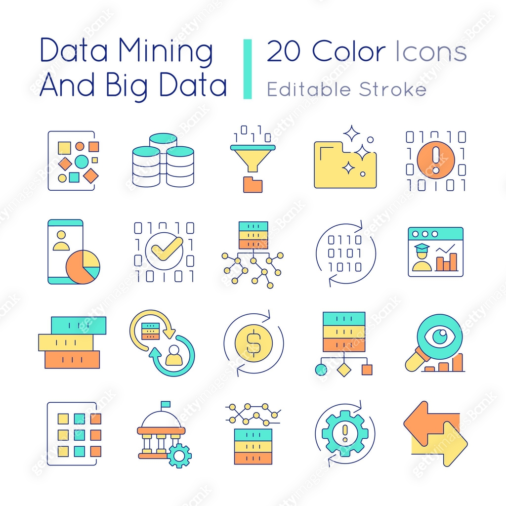 Data mining and big data RGB color icons set 이미지 (1399334531) 일러스트, 무료 ...