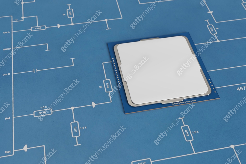 Microchip - CPU on Schematic Blueprint 이미지 (1397539377) - 게티이미지뱅크
