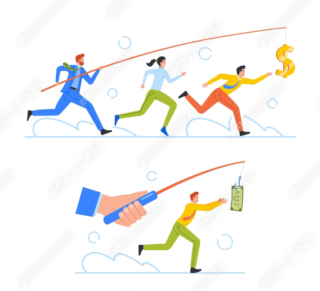 Chasing Competitors Greedy People Chasing for Big Money on Rod, Cash Race Concept ...