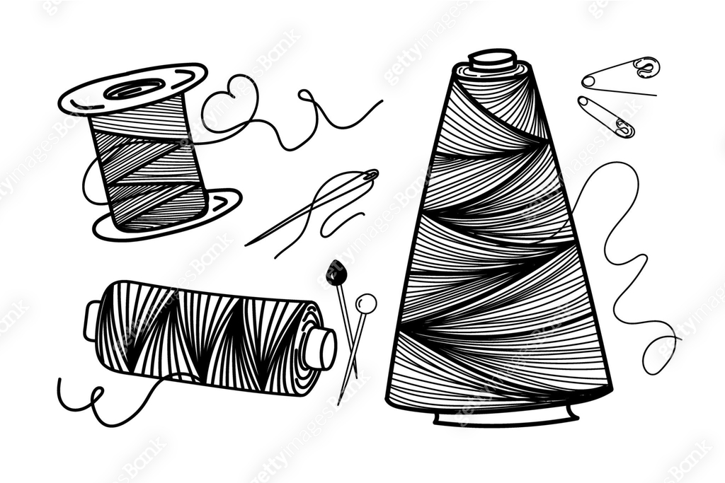 Set of sewing threads, hand-drawn doodle in sketch style. Cross winding ...