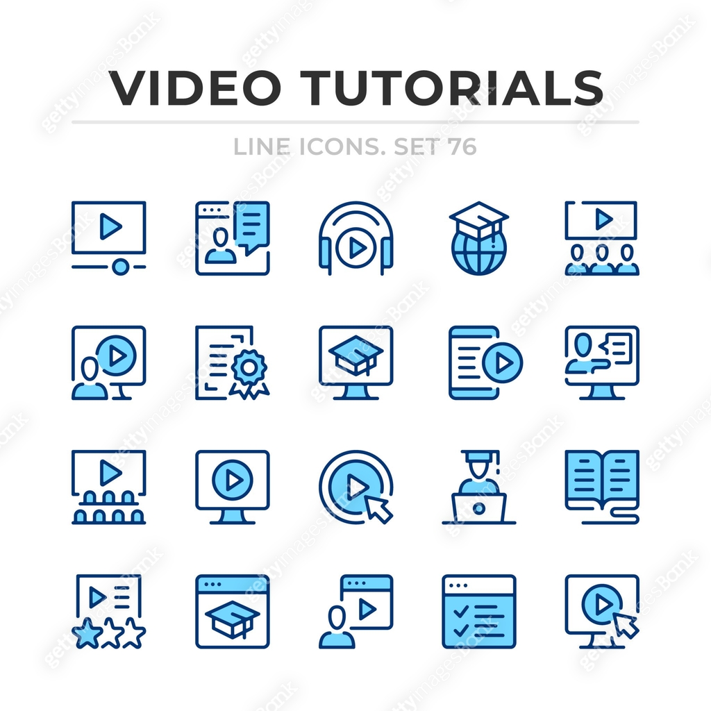 Video tutorials vector line icons set. Thin line design. Modern outline ...