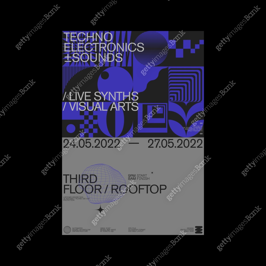 Abstract Techno Rave Poster Graphics Design With Helvetica Typography ...