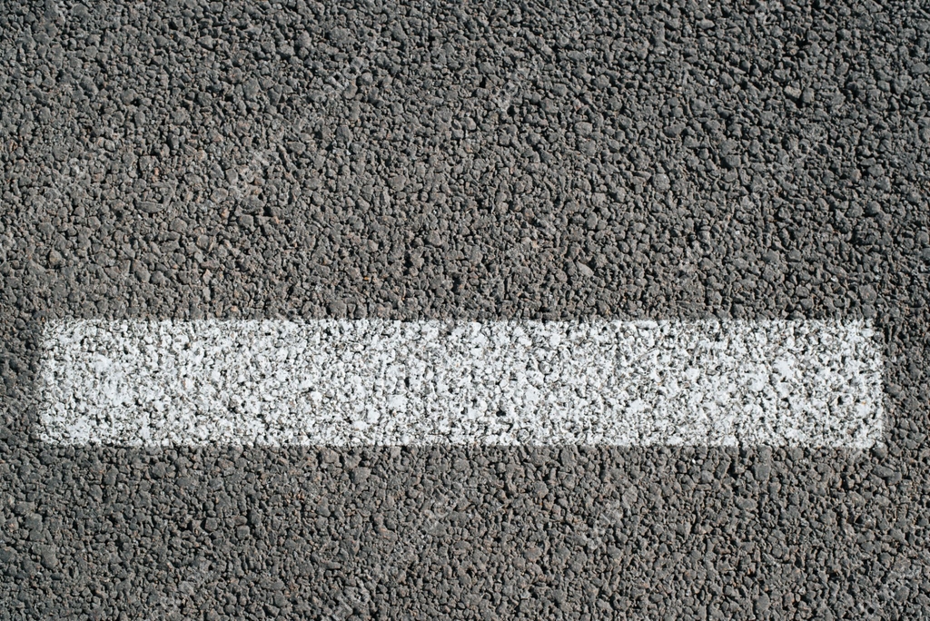 Single white line on asphalt top view. Road markings, one stripe on ...