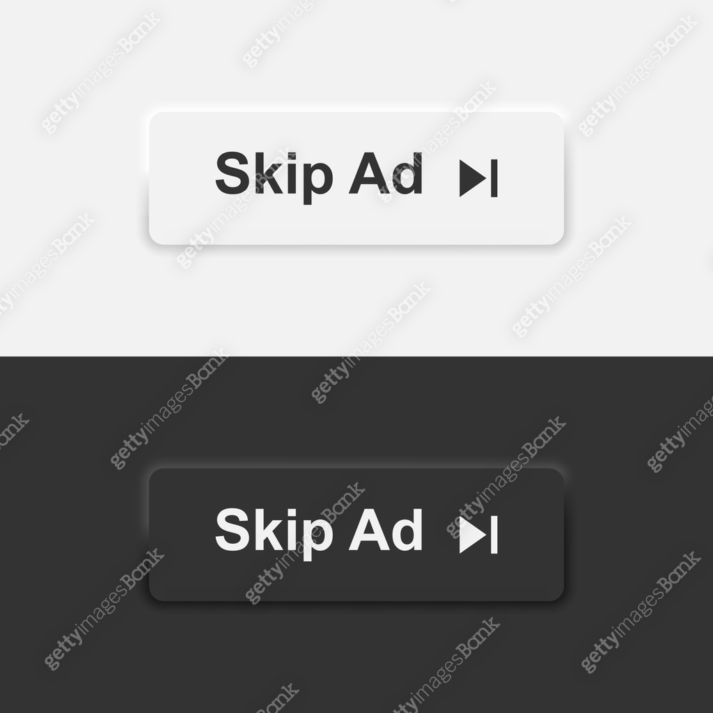 Skip Ad button icons in white and black neumorphism UI design style ...