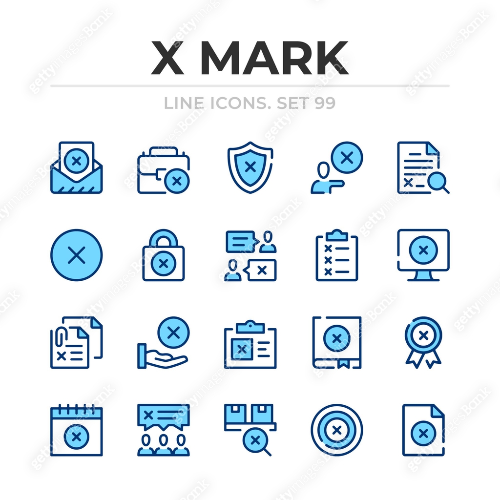 X Icon Label X mark vector line icons set. Thin line design. Modern outline graphic ...