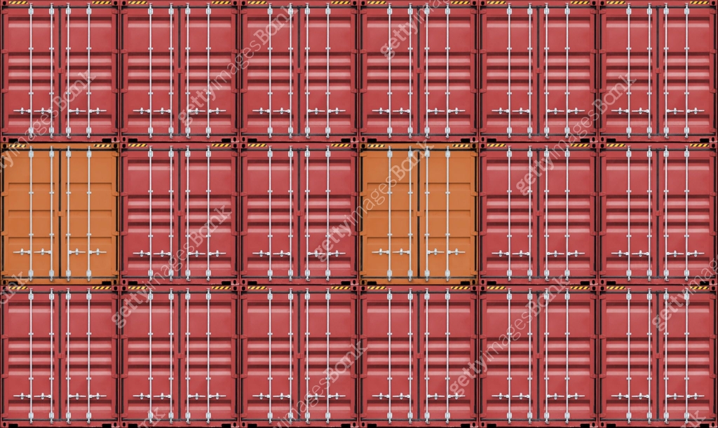 Stack of red containers box cargo in port shipping yard, Containers ...