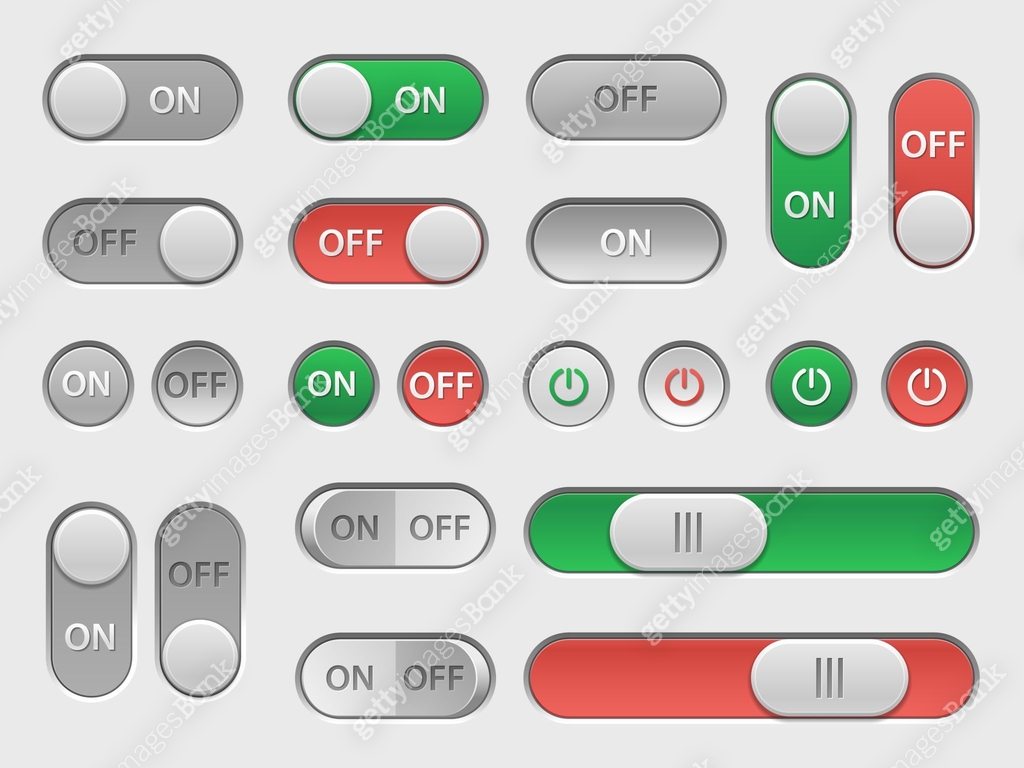 On off switch. User interface toggles and sliders touch elements, web ...