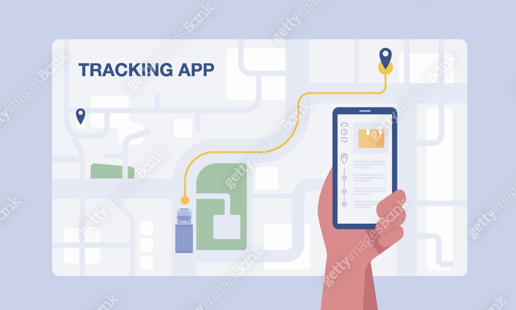 Customer Using App Image Customer using mobile app for tracking order delivery. vector ...