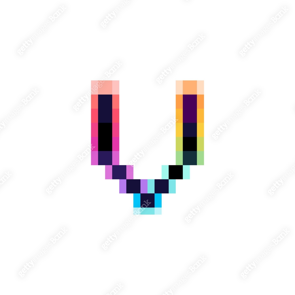 Distorted Letters V Hologram letter V logo with glitch distorted pixel effect. Color shift ...