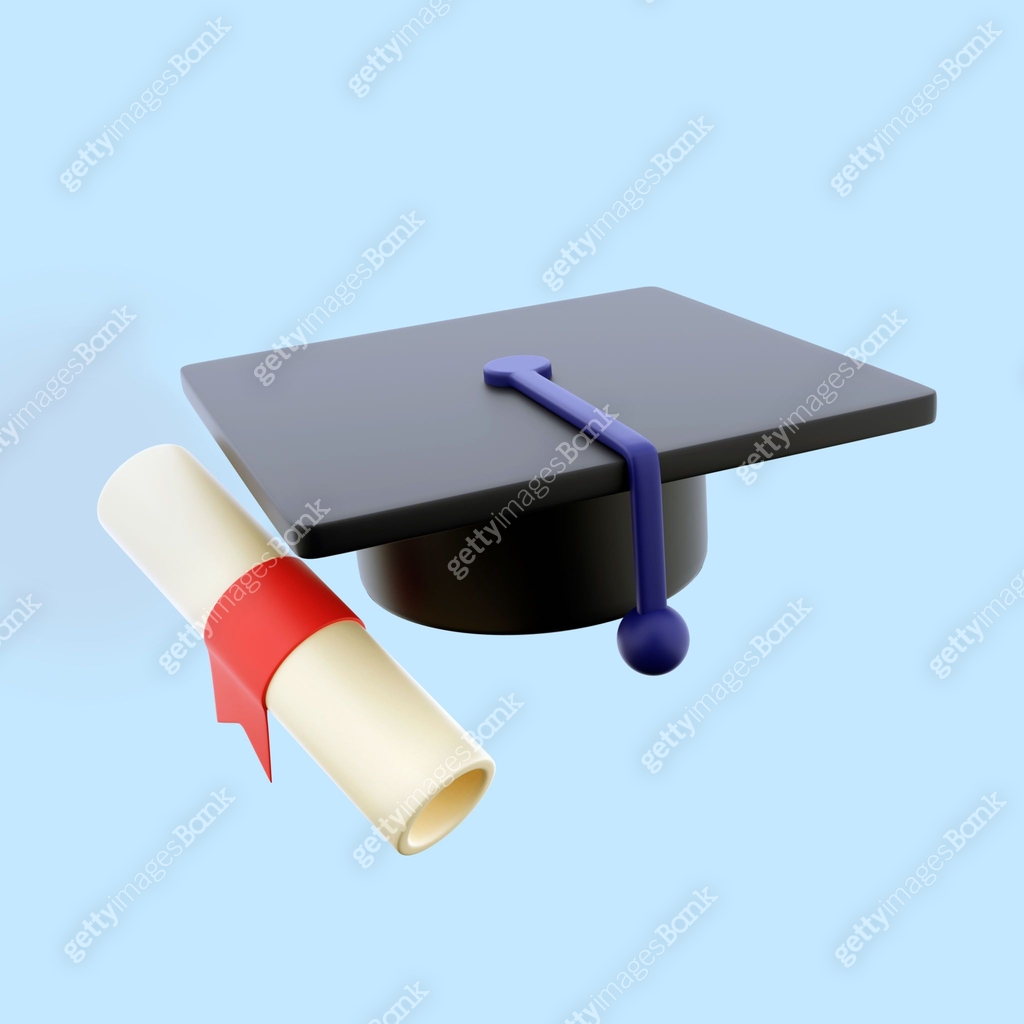 3D render graduation cap and diploma icon illustration. 3D remder ...
