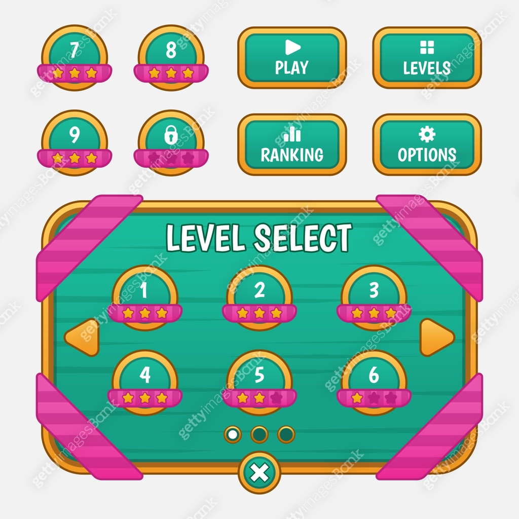 Vector game template gui kit. Interface Level selection multi stage ...