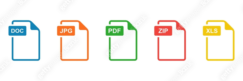 File type icons set. Set of pdf, doc, jpg, xls, zip. Graphic templates ...