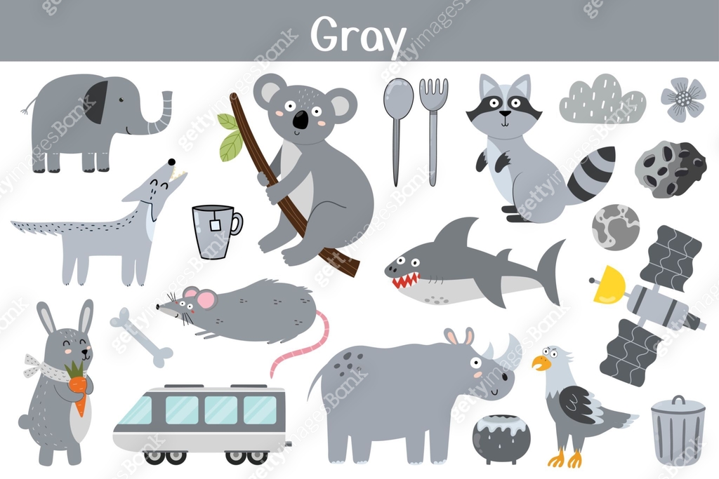 Color 4 Objects Gray color objects set. Learning colors for kids 이미지 (1400796250) 일러스트 ...