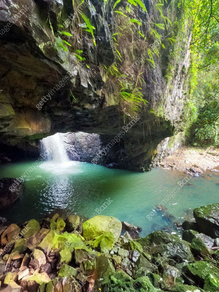 Springbrook Waterfall Looking down to the Natural Bridge Springbrook National Park. Waterfall ...