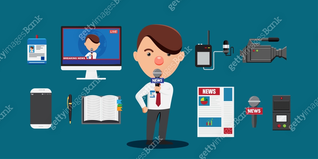 Young reporter with equipment of his work cartoon vector 이미지 ...
