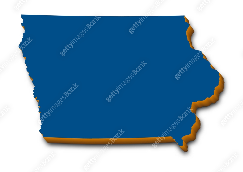 Iowa 3D map. Detailed 3d map with dropped shadow. Blue isometric ...