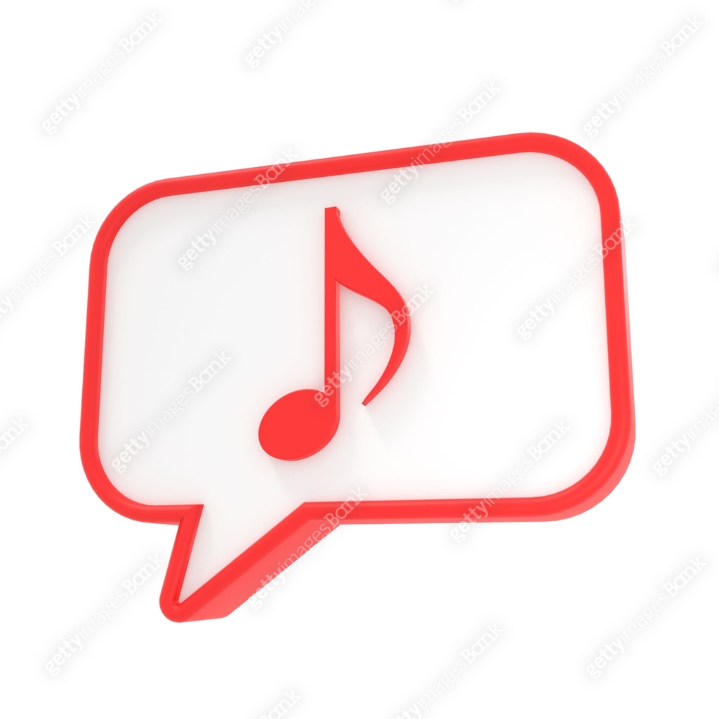 Note Baloon Icon 3D illustration of a speech balloon with a red border with musical ...