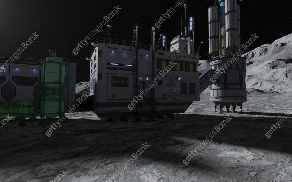 Moon colony. Base on Moon. Life on Moon. 3d Illustration. 이미지 ...