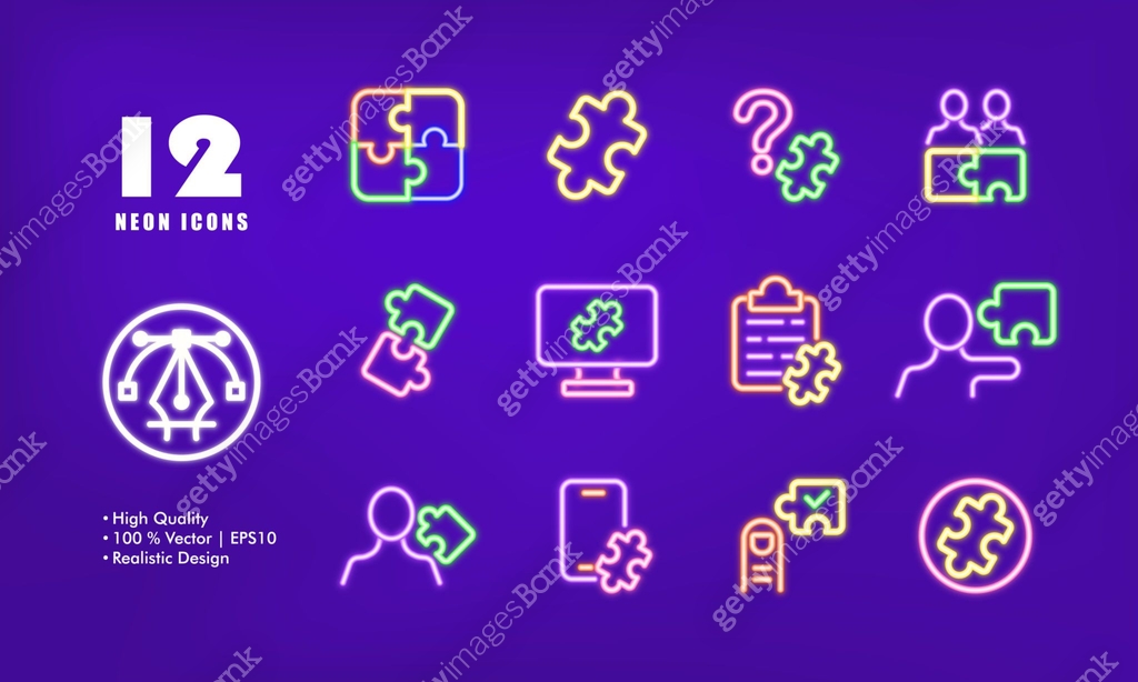 Problem Task Image Icon Work tasks with puzzles set icon. Solve problems, perform, question ...