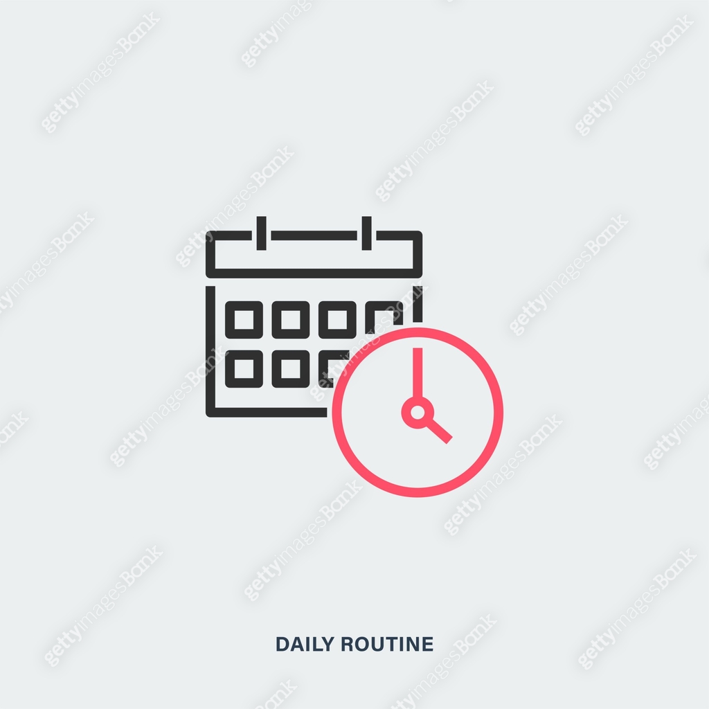 Daily routine linear vector icon. Outline calendar and timer symbols ...