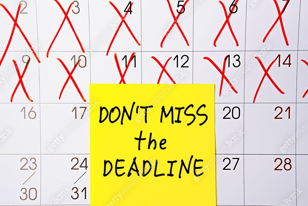 The phrase Dont miss the deadline written in black text on a yellow ...