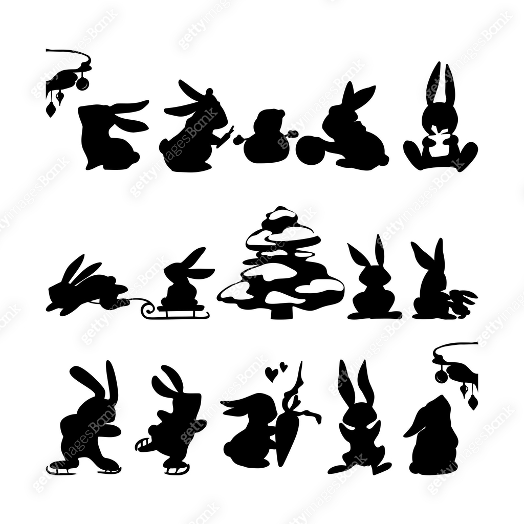 Set of black silhouettes of rabbits 이미지 (1412937223) 일러스트, 무료 일러스트 - 게티 ...