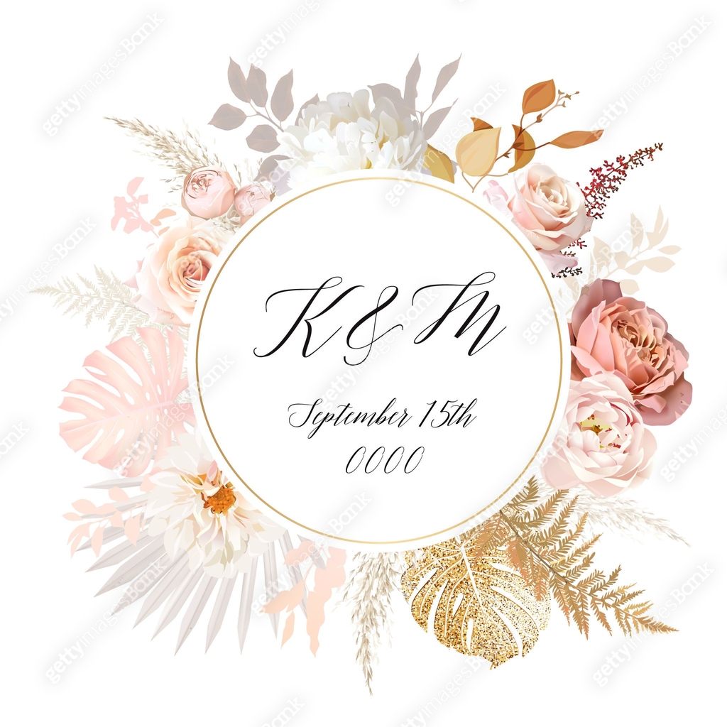 Rust orange and blush pink antique rose, beige and pale flowers, creamy ...