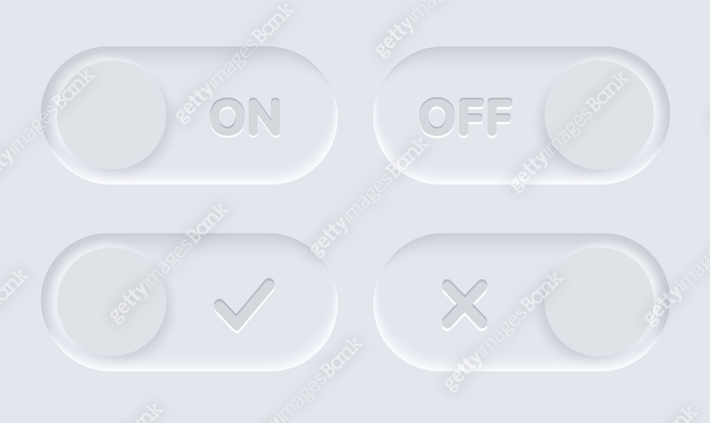3D Neumorphism on off button symbol, soft white slider bars, active ...