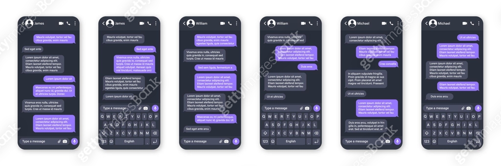 Messaging app design, user interface. SMS text frame. Conversation chat ...