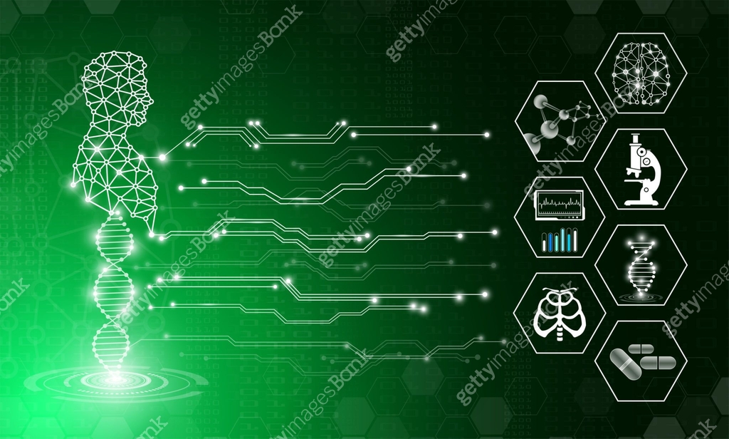 Modern Medical Science abstract background technology concept in green light,human body heal ...