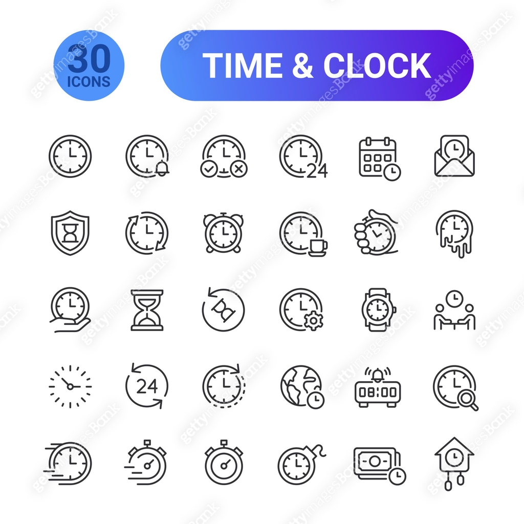 Time & Clock Line Icons. Editable Stroke. 이미지 (1413891087) 일러스트, 무료 ...
