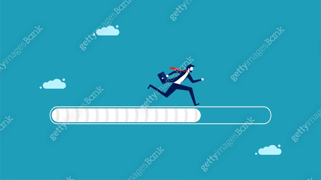 The journey to success or career path businessman running on progress ...