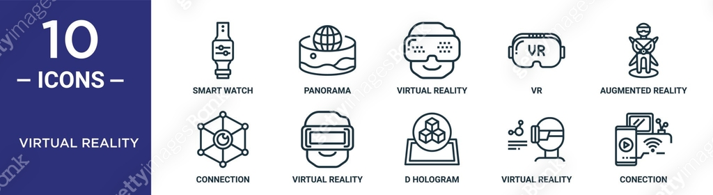 virtual reality outline icon set includes thin line smart watch ...