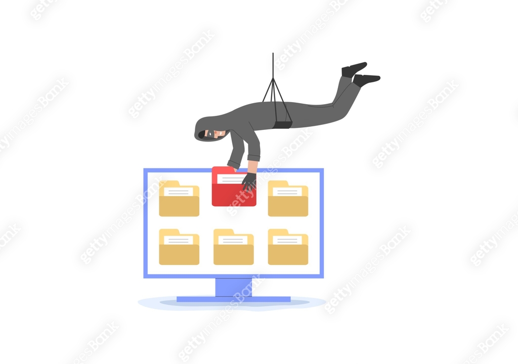 Atacker Cartoon Computer Virus, Cyber Crime And Hacker Attack Concept. Cheater In Face ...