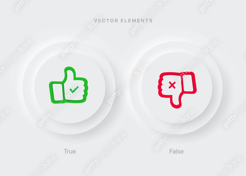 Checkmark, confirm, approve, appreciate, like symbol. Decline, reject ...