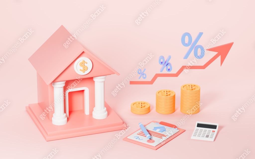 Bank interest rates rise concept, 3d rendering. 이미지 (1420881726) 일러스트 ...
