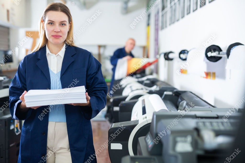 Technician operator changes paper on printer plotter machine 이미지 ...