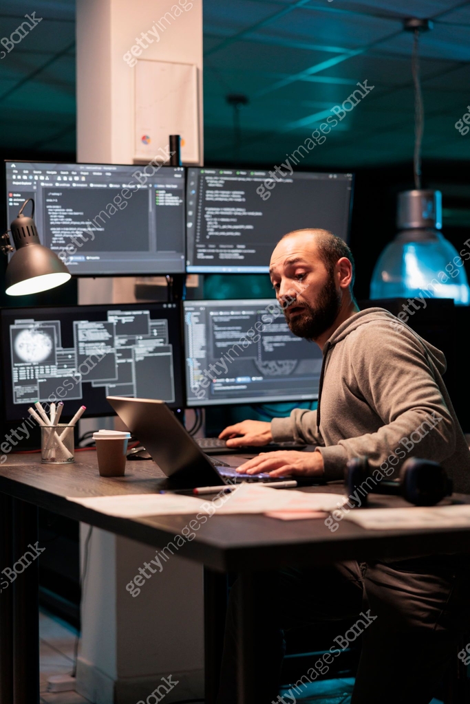 Software engineer writing code on multiple screens 이미지 (1434915258 ...